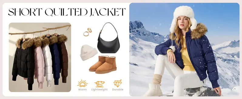 Arssm Womens Cropped Puffer Jacket Hooded Winter Warm Puffer Coat