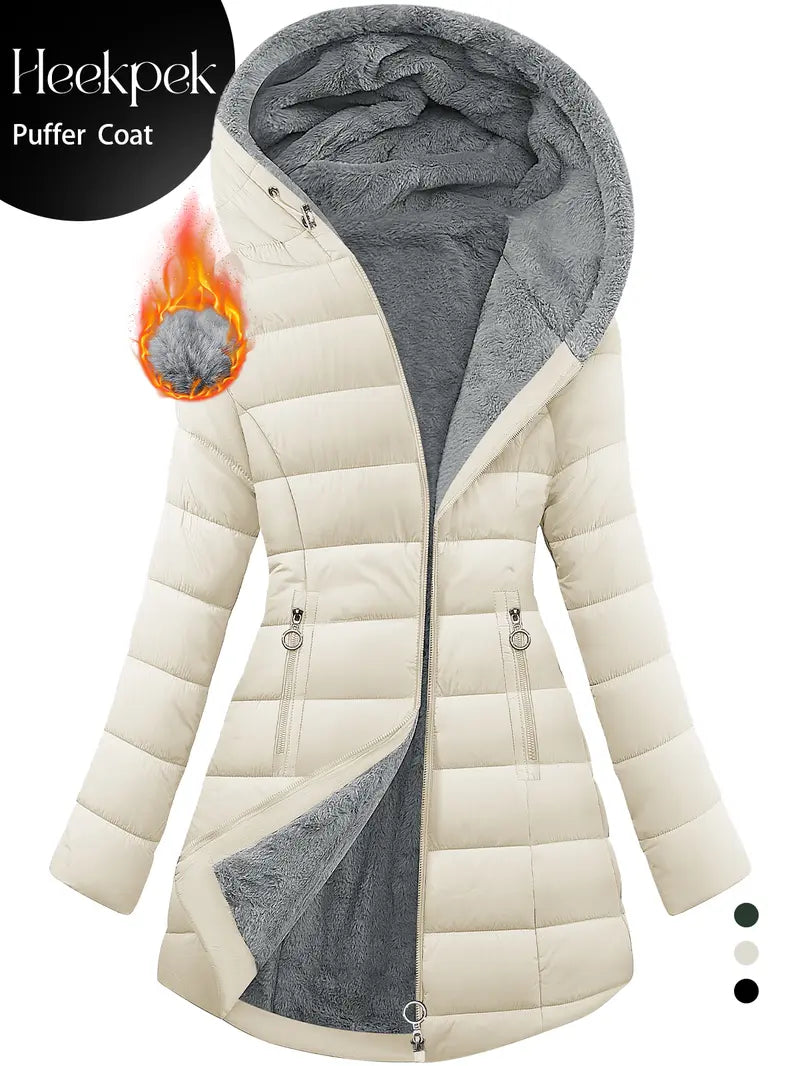 【Restock】HEEKPEK Women's Hooded Long Sleeve Medium Length Down Jacket - Jackets for Women, Windproof Shell, Waterproof Coat, Slim Fit Ski Coat for Daily Commutes, Basic Style Casual Top #outdoorfun