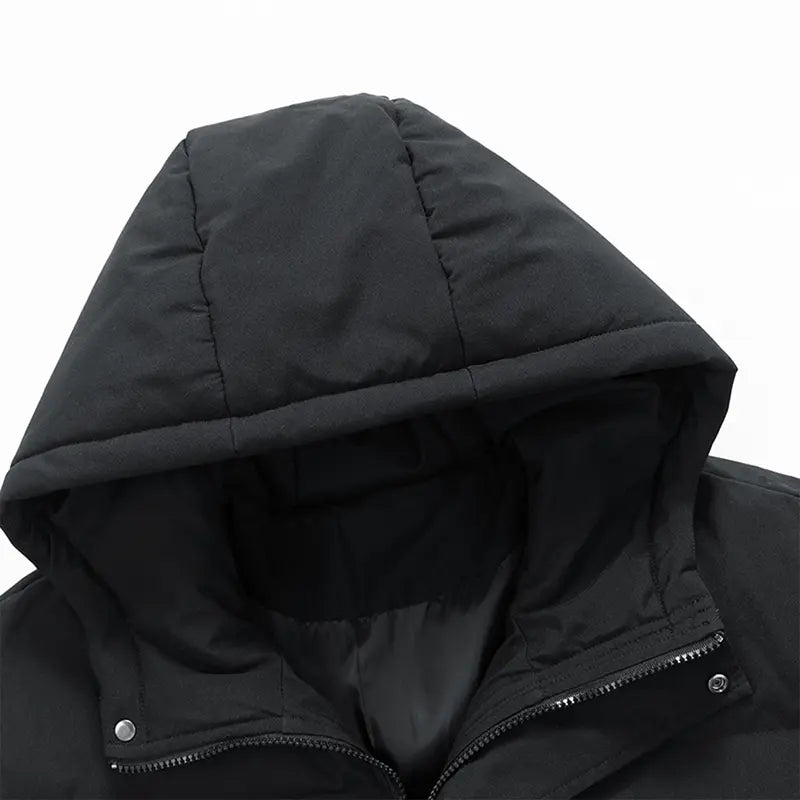 Men's Lightweight Hooded Puffer Coat Polyester, Vintage Fitted, Long Sleeve, Black/Plain Beige, Winter Warm, Cold Weather Protection, Casual Outerwear, Zippered Top for Daily & Business Casual Wear, Lightweight Puffer Coat