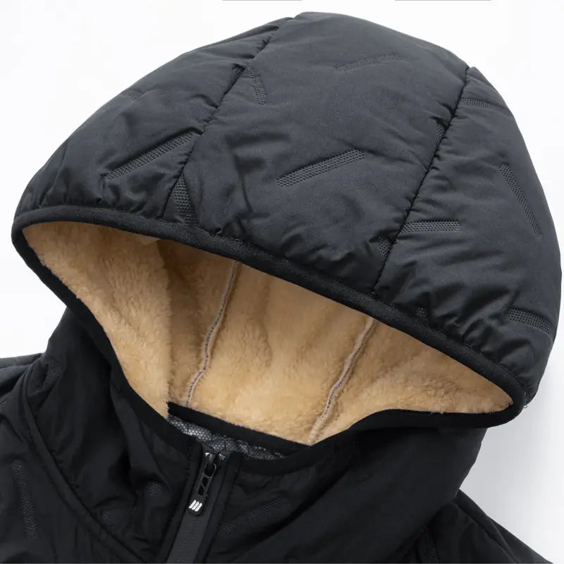 Men's Casual Plain Winter Jacket - Warm Fleece-Lined, Regular-Fit Polyester Pull-On Coat for Cold Weather Outdoor Wear