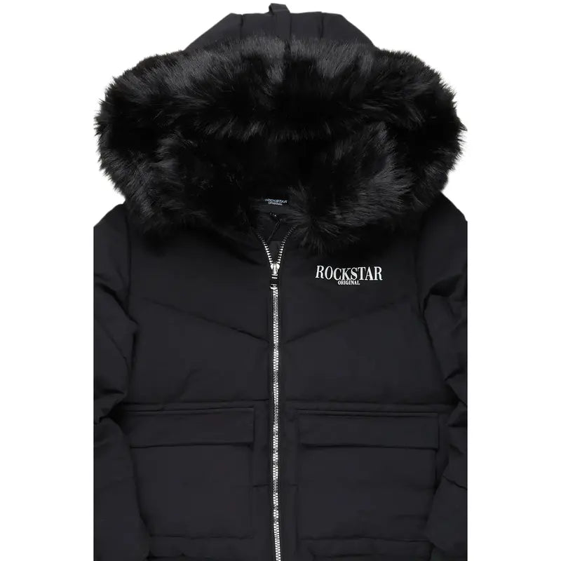 Langston Black Puffer Jacket with Fur Hood