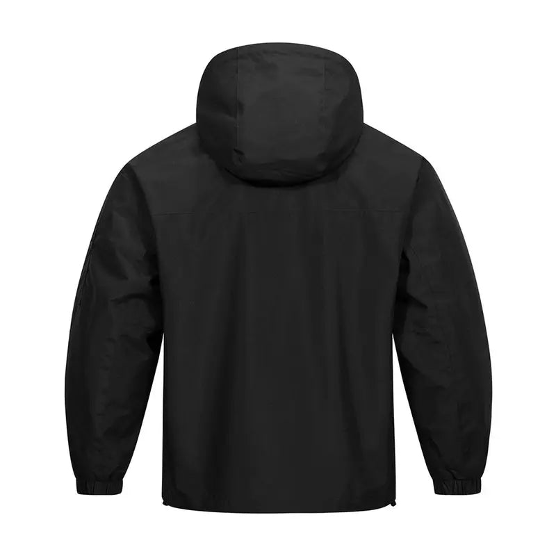 Men's Plain Block Color Hooded Windbreaker Jackets - Medium-Length Waterproof Zip-Up Rain Shell, Adjustable Hood & Cuffs, Multiple Zipper Pockets, Lightweight Menswear for Hiking, Long Sleeve Light Outdoor Casual Top