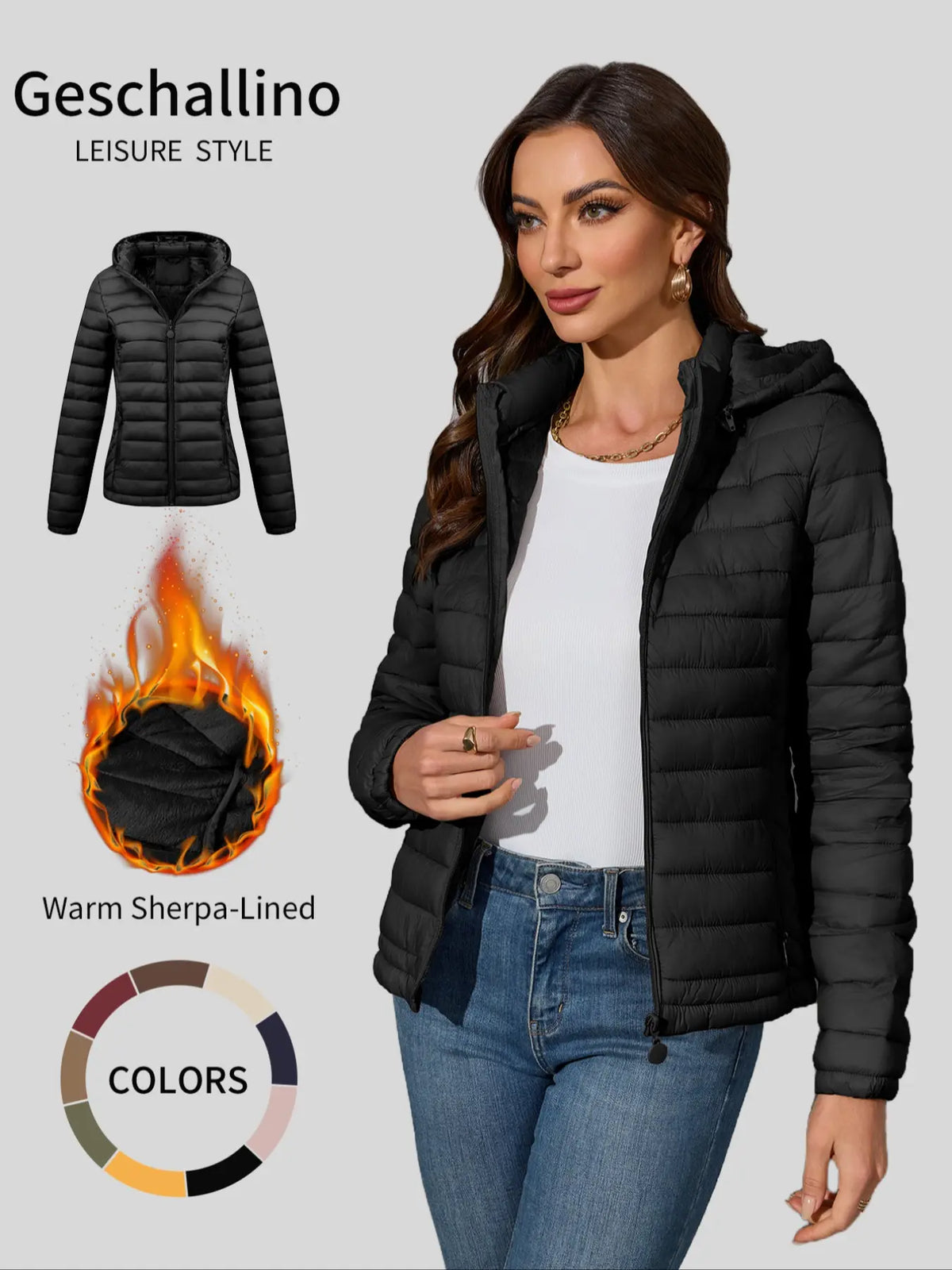 Women's Winter puffer Jacket, Casual Fitted Hooded Quilted Coat with Pockets, Warm Lightweight Commuter Outerwear for Fall & Winter