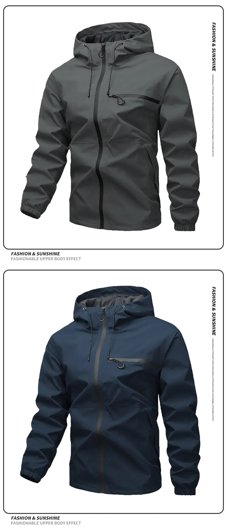 Men's casual hooded jacket, fashionable multi-purpose outdoor casual windproof and waterproof jacket with adjustable hat design, waterproof and wear-resistant surface design, suitable for daily commuting, cycling, park camping, clock in time, suit...