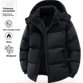 Men's Casual Thick Hooded Down Jacket, Polyester Fiber Filled, Winter Color Block Design, Long Sleeve Detachable Hat, Warm Outerwear, Coats