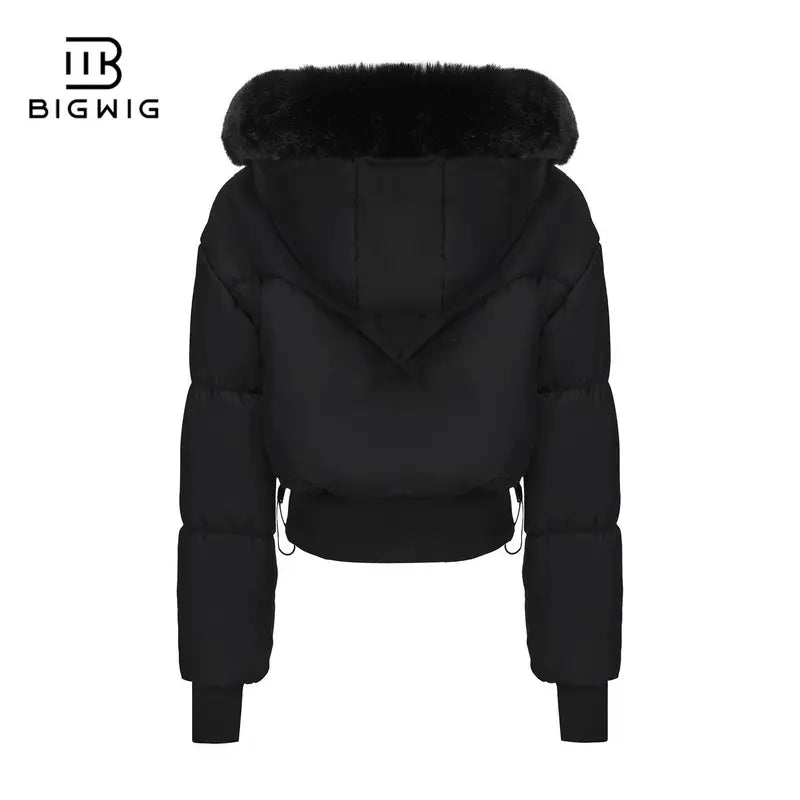 BIGWIG Women's Fitted Long-Sleeve Short Down Parka - 2025 Fashion New Style, Hooded, Stand-Up Collar, Quilted Filling, Zipper Closure, Outerwear Coats for Autumn & Winter Outings