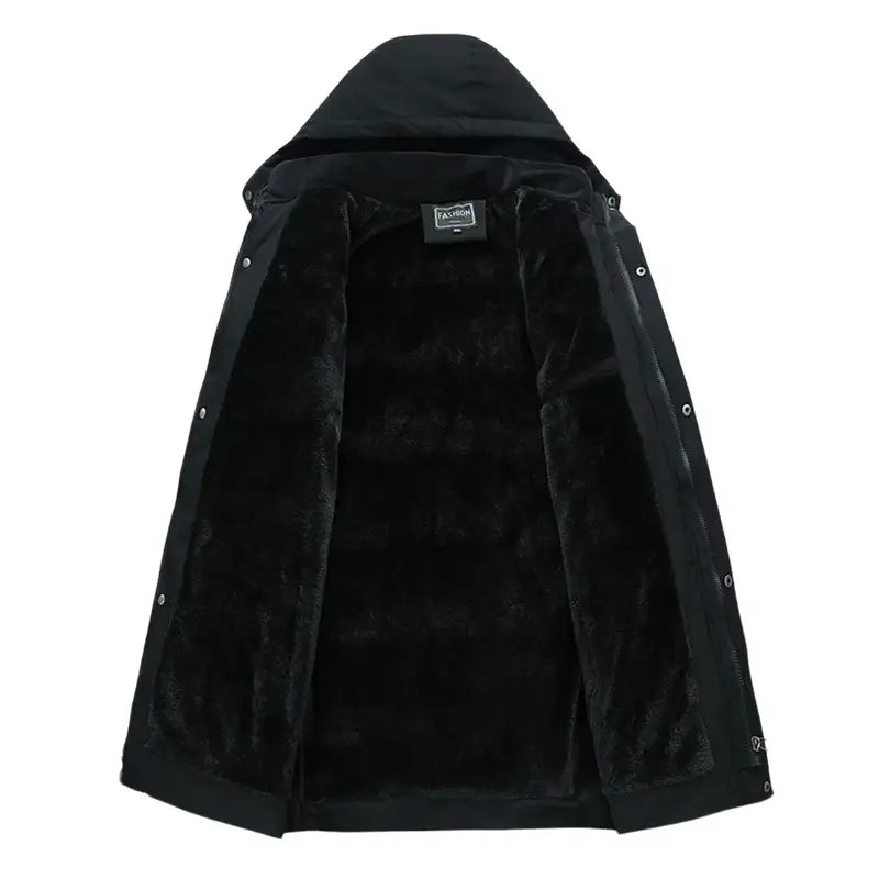 Men's Mid-Length Padded Casual Fashionable Jacket - Menswear Tops, Longsleeves, Detachable Hood, Windproof, Winter Warm-Lined, Plain Polyester, Pull-On, Lightweight Daily Outerwear