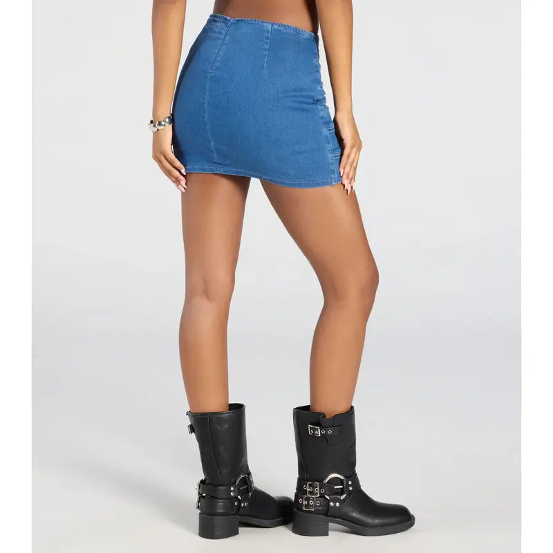 Buckle Down High-Rise Denim Skort