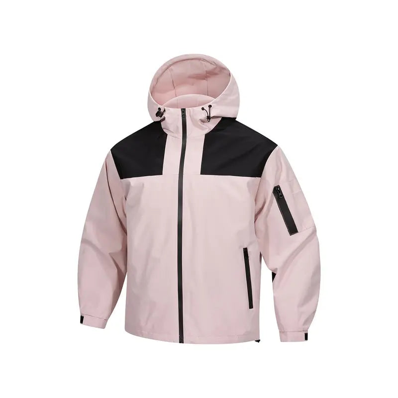 Men's Plain Block Color Hooded Windbreaker Jackets - Medium-Length Waterproof Zip-Up Rain Shell, Adjustable Hood & Cuffs, Multiple Zipper Pockets, Lightweight Menswear for Hiking, Long Sleeve Light Outdoor Casual Top