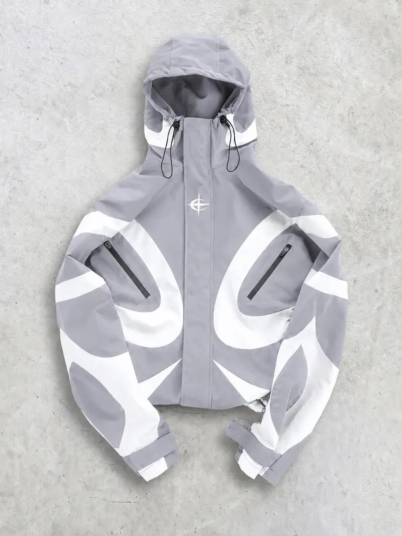 Men's Outdoor Streetwear Hooded Jacket, Techwear Color Block Windbreaker, Lightweight Water Resistant Zip Up Coat, Utility Pocket Casual Shell, Adjustable Hood, Urban Hiking Travel Motorcycle Fall Spring Outerwear, Men's Fashion Daily Wear, TrendyFit