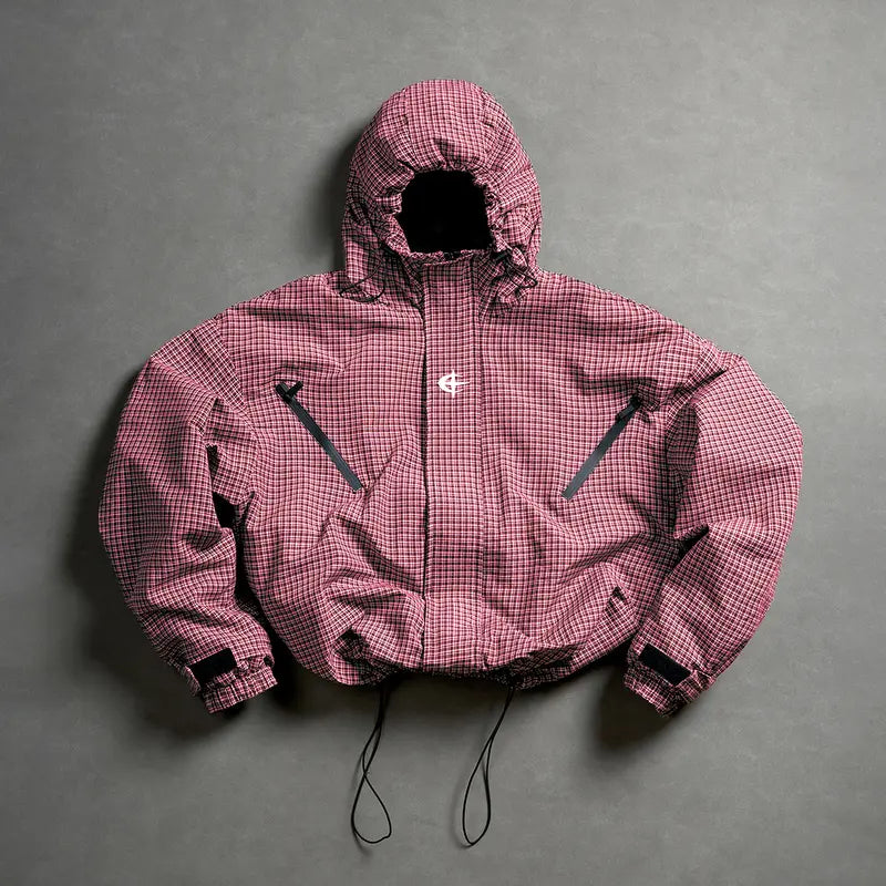 Men’s Color-Block Hooded Polyester Outdoor Jacket - Wind-Resistant Outerwear, Drawstring Hem, Stylish Sportswear for Hiking/Light Outdoor, Everyday Outings