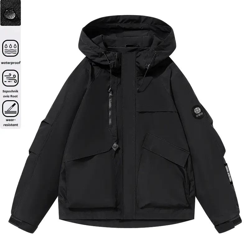 Men's Multi-Pocket Cargo Hooded Windbreaker Jacket - Functional, Water-Resistant Outdoor Coat for Cycling, Daily Travel, Hiking