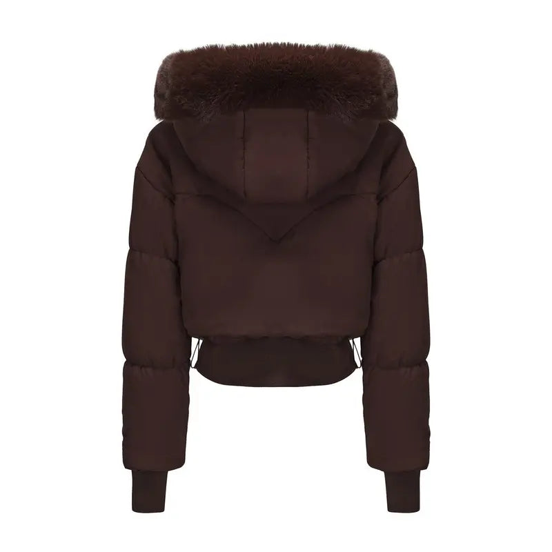 BIGWIG 2025 Fashion Women's Long-Sleeved Short Hooded Down Jacket - Fitted Stand-Up Collar, Quilted Filling, Zipper Closure, Basic Parka for Autumn-Winter Outings, New Year No Excess Bulk Design