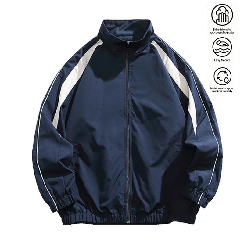 Men's Color Block Stand Collar Track Jacket, Full Zip Loose Fit Windbreaker, Breathable Easy Care Skin-Friendly Casual Streetwear Outerwear for Spring Fall Daily Wear