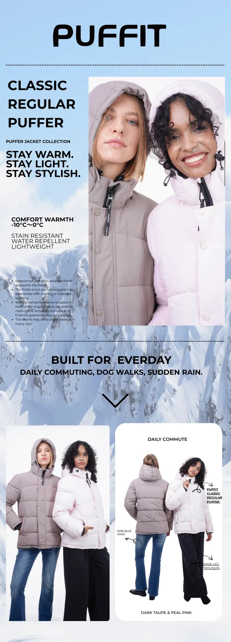 PUFFIT WarmCore Premium Detachable-Hood Puffer Jacket | Classic Lightweight Winter Coat,Windproof,Water-Repellent,Adjustable Drawstring Design,Womenswear,Tops,Outerwear,Long Sleeve,Fall Jacket,2026 Shopping