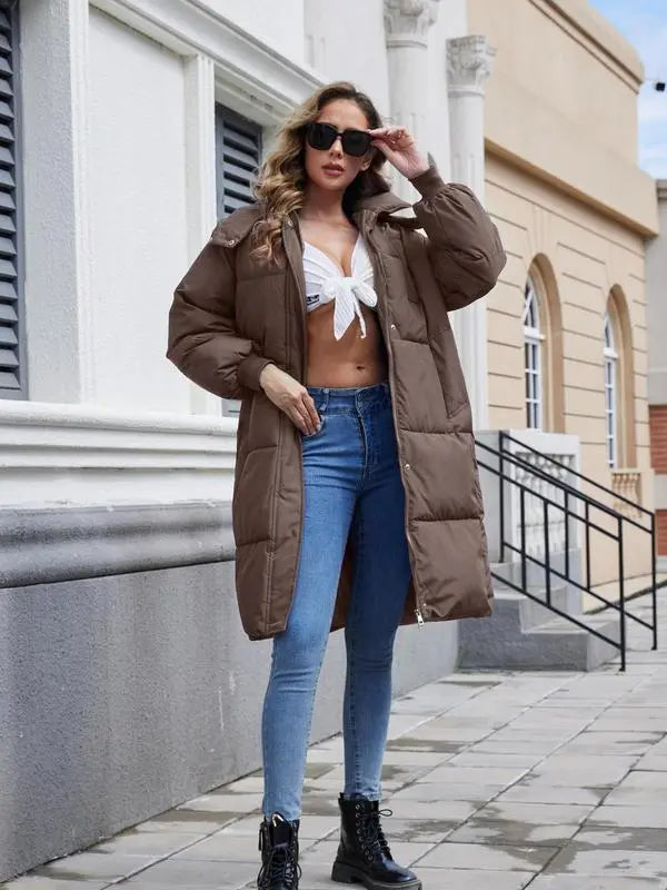 VVZ Women's Pink Button Front Full Zip Up Coat Trendy Warm Raglan Sleeve Outerwear for Daily Wear Puffer Jacket Hooded Coat Essential Winter Clothing Piece Style Tops Twist