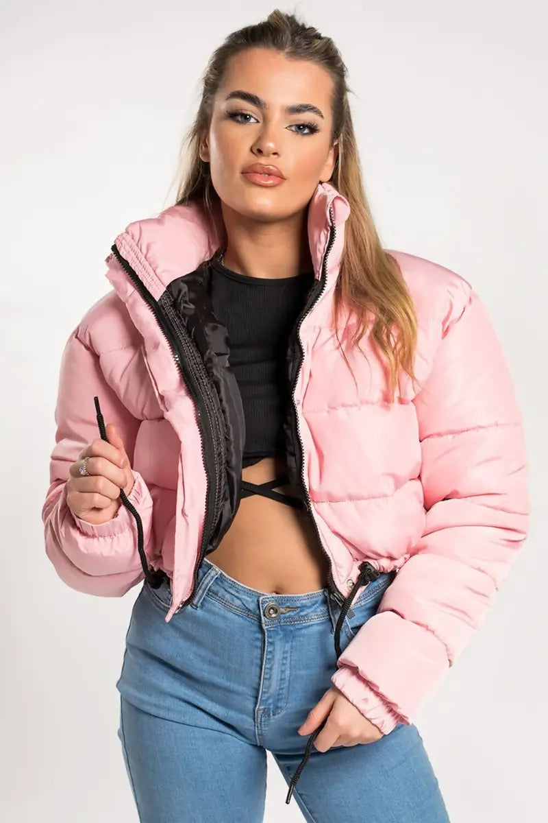 BIGWIG women's short down jacket, zipper thickened quilted short coat, drawstring winter down jacket, autumn and winter cotton jacket, windproof, waterproof and cold-proof cotton jacket, puffer jacket, fashionable zipper stand collar