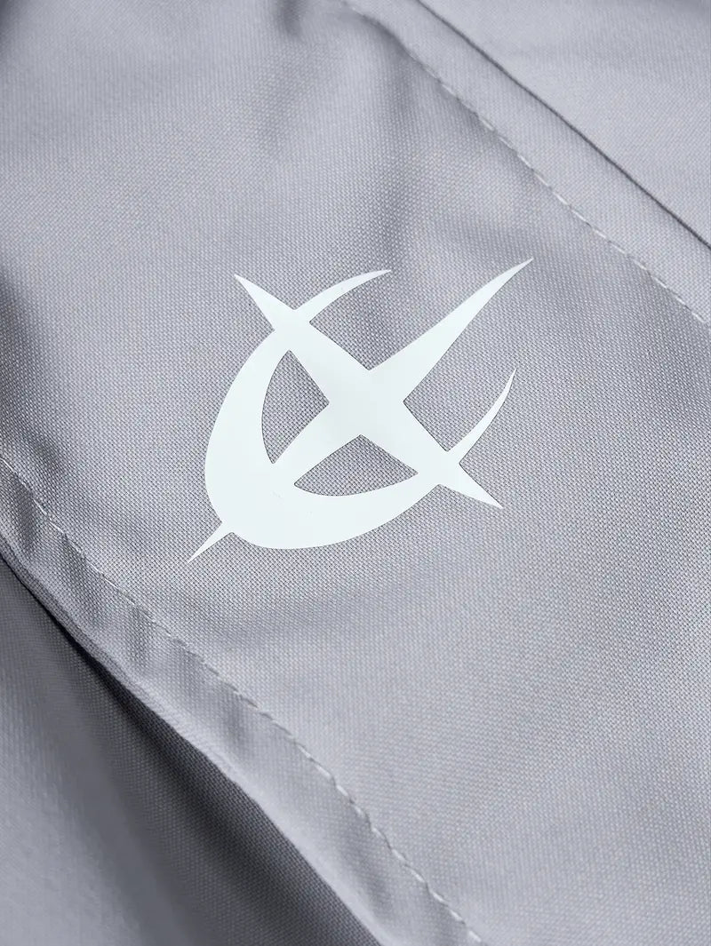 All Season Curved Contrast Spliced Fixed Hood Wind Jacket for Men, Tiny Chest Logo Velcro Cuffs & Drawstring Bottom Hem, Durable Light Zip Up Outer Coat for Shopping Training Street Style