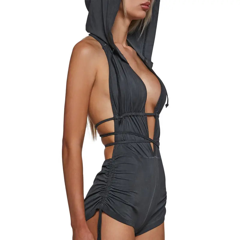 Downbeat Hooded Romper - Black