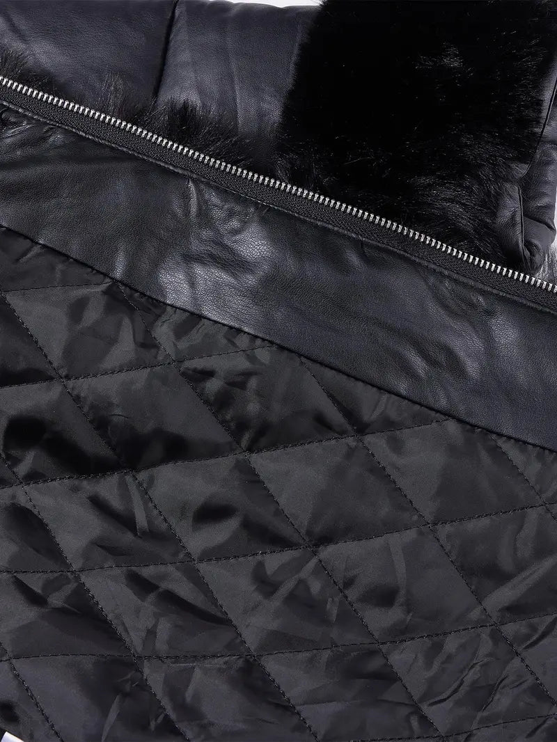 Women's Elegant Chic puffer Coat with Fleece Trim, Faux Fur & Belt, Mid-Length Fall Winter Hooded Fitted Woven Jacket, Warm Daily Wear Outerwear Tops, Womenswear