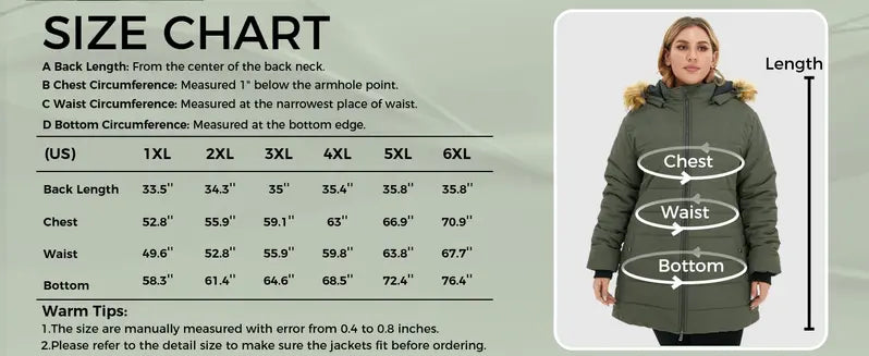 Women's Plus Size Quilted Mid-Length Polyester Puffer Coat - Long Sleeve, Water-Proof, Thick Keep Warm Jackets & Coats, Light Fabric, Flattering Fit Outerwear for Ladies