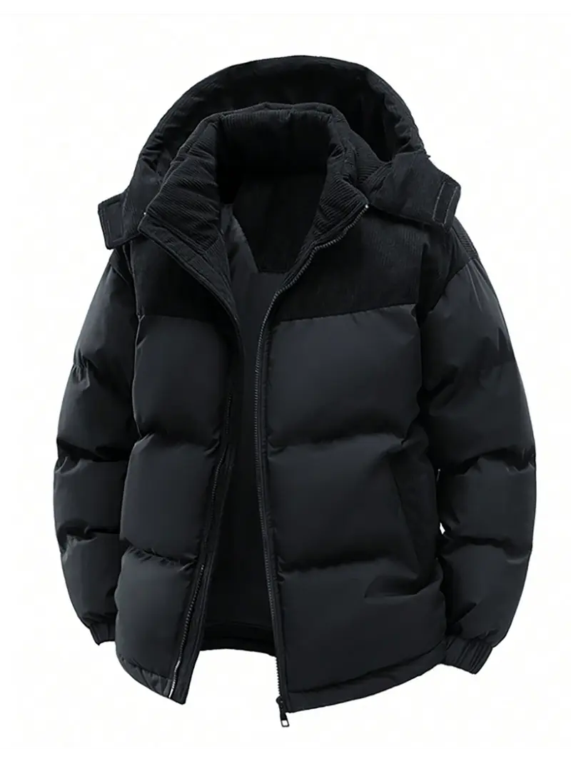 ColorArea men’s retro fleece-lined hooded winter jacket with detachable hood, color-block design, couples’ style long-sleeve khaki outerwear jacket