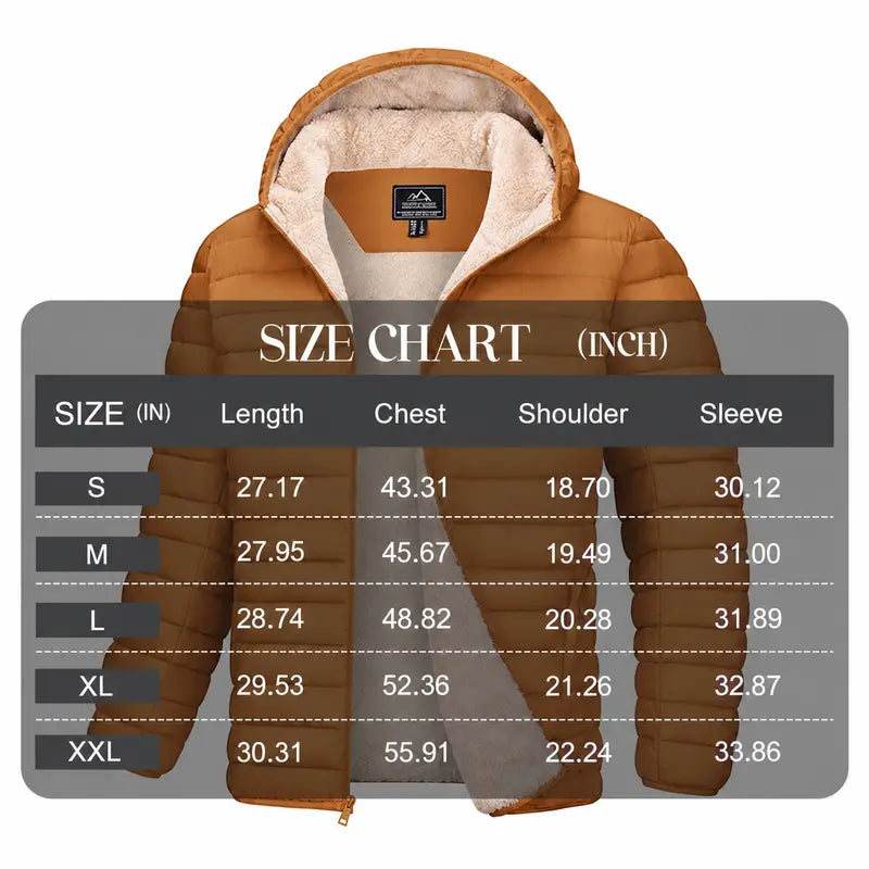 MAGCOMSEN Men's Puffer Down Jacket - Hooded, Sherpa Lined, Waterproof, Water Resistant, Zip Closure, with 1 Hidden Inner Pocket Winter Coat