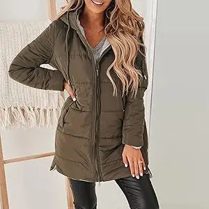 Imily Bela Womens Warm Puffer Down Jacket Hooded Winter Casual Lightweight Mid Quilted Coat with Pockets