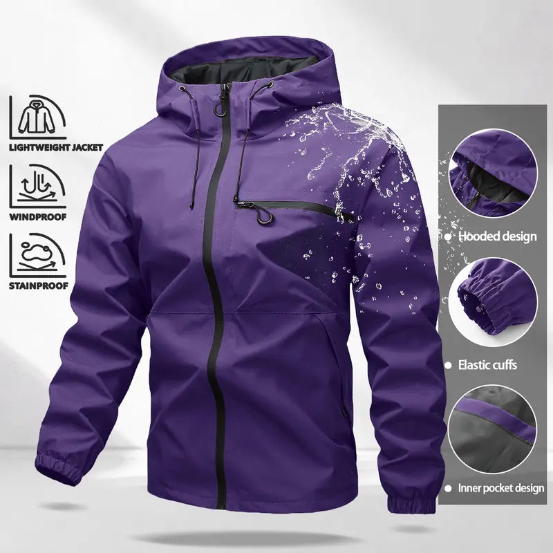 Unisex all-weather waterproof windproof jacket | Lightweight outerwear with a hood and adjustable brim, suitable for hiking and everyday wear, with adjustable cuffs—ideal for hiking and commuting