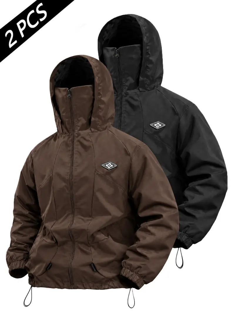 Men's Outdoor Functional Jacket, Windproof Fabric, Comfortable High Neck Hooded Design, Casual Long Sleeve, All Seasons, Durable Loose Fit