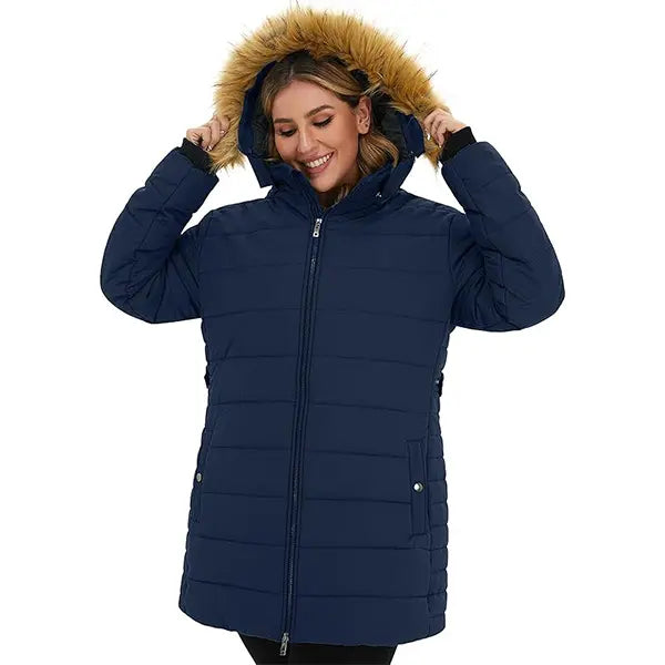 Women's Plus Size Quilted Mid-Length Polyester Puffer Coat - Long Sleeve, Water-Proof, Thick Keep Warm Jackets & Coats, Light Fabric, Flattering Fit Outerwear for Ladies
