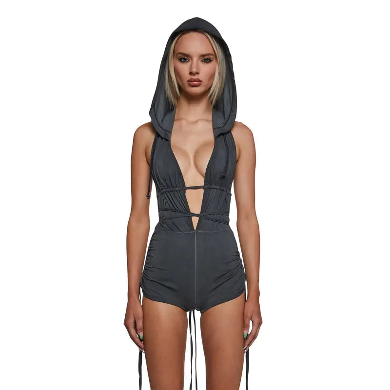 Downbeat Hooded Romper - Black