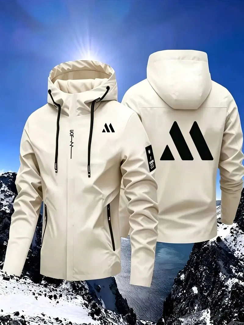 Men's Casual Outerwear, Hooded Windbreaker Jacket, Lightweight Motorcycle Coat, Field Jacket, Zip Closure, Waterproof, Outdoor Sports