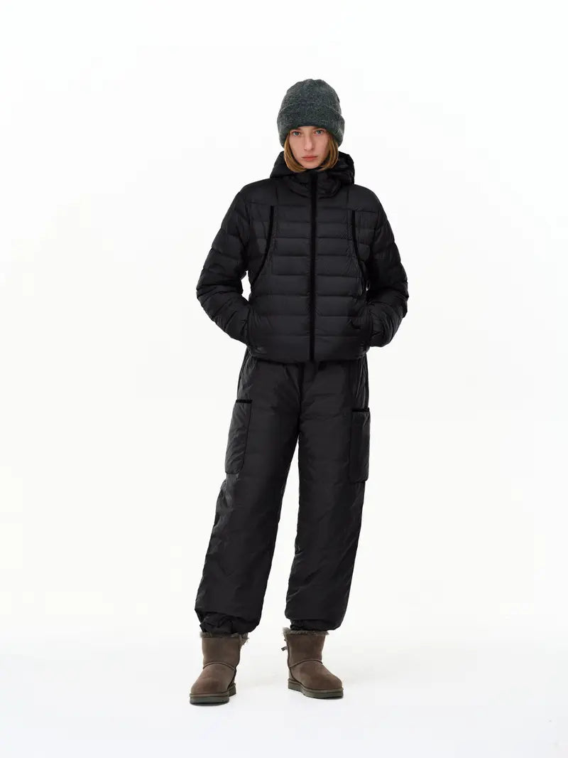 PCLP 90% White Duck Down Hooded Puffer Jacket – Lightweight Ribbed Quilted Winter Coat, Warm Insulated Unisex Outerwear