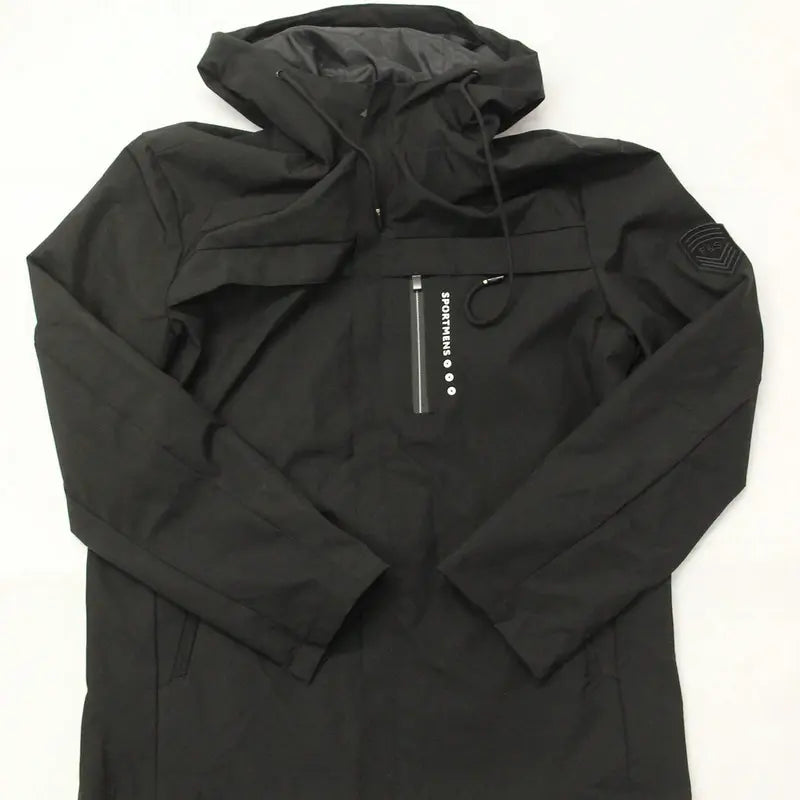 Men's Lightweight Hooded Windbreaker Jacket - Casual Outdoor Fashion Coat with Utility Pockets & Sleeve Patch Beige Long Sleeve