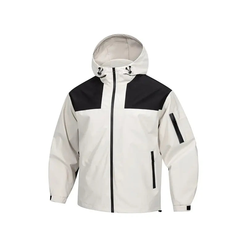 Men's Plain Block Color Hooded Windbreaker Jackets - Medium-Length Waterproof Zip-Up Rain Shell, Adjustable Hood & Cuffs, Multiple Zipper Pockets, Lightweight Menswear for Hiking, Long Sleeve Light Outdoor Casual Top
