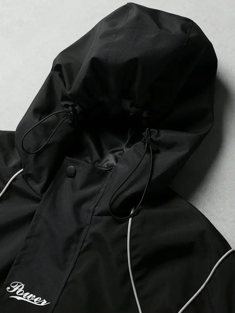 Men’s Streetwear 2-Piece Tracksuit Set, Hooded Windbreaker Jacket & Wide Leg Trousers with Contrasting Line Design, Lightweight Wind-Resistant for Urban Hangouts & Sports