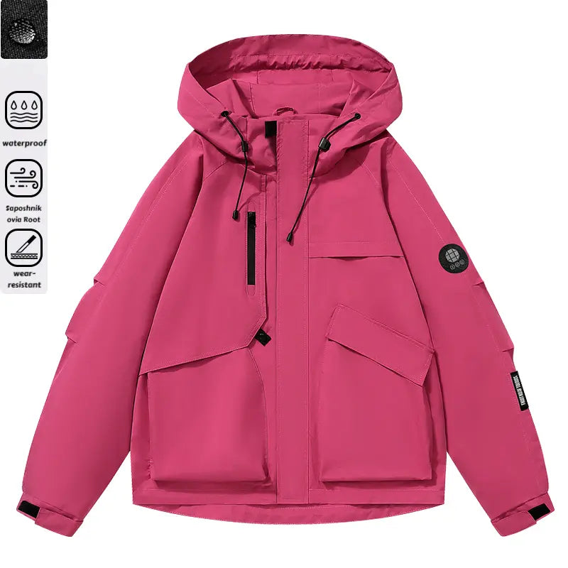 Men's Multi-Pocket Cargo Hooded Windbreaker Jacket - Functional, Water-Resistant Outdoor Coat for Cycling, Daily Travel, Hiking