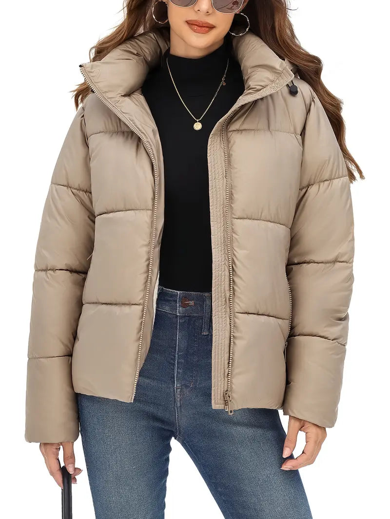 Winter Puffer Coat for Women Warm Cropped Jacket | Faux Fur Lining Quilted Parka with Pockets & Hood Tops Womenswear