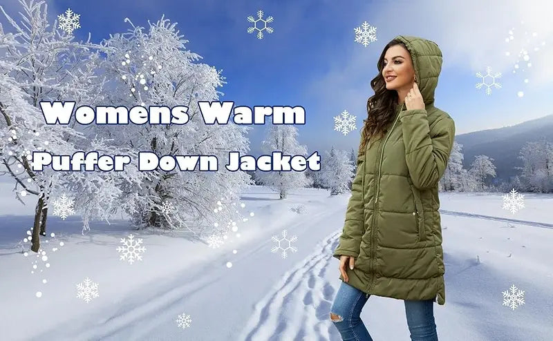 Imily Bela Womens Warm Puffer Down Jacket Hooded Winter Casual Lightweight Mid Quilted Coat with Pockets
