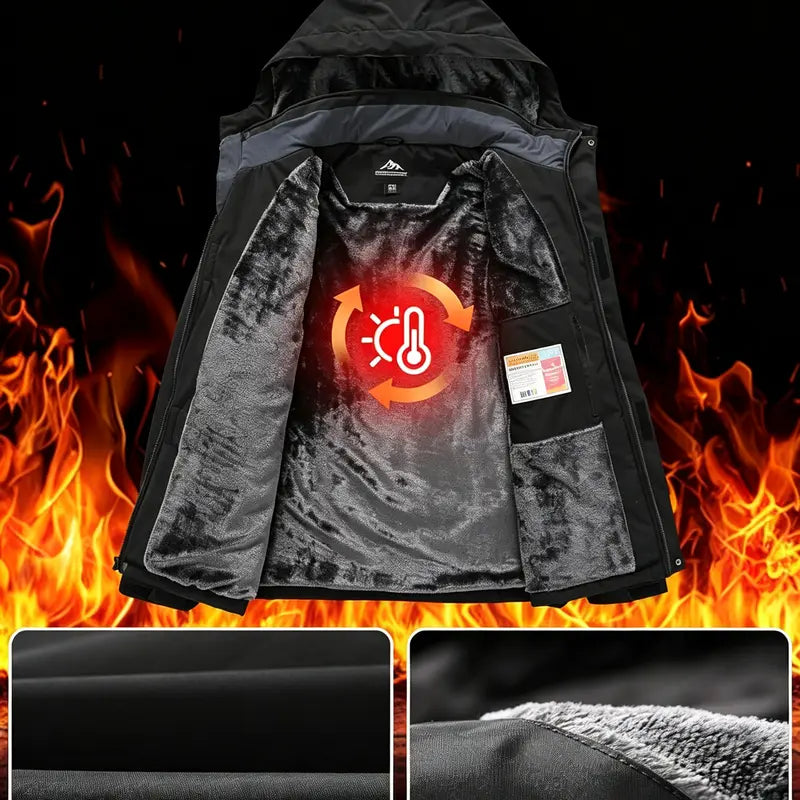 Men’s Thick Regular Polyester Plain Thermal Soft Hooded Fleece Jacket - Water-Resistant, Insulated Sports Outerwear with Pocket, Long Sleeve Shell Outer for Cold Weather Hiking Ski Coat