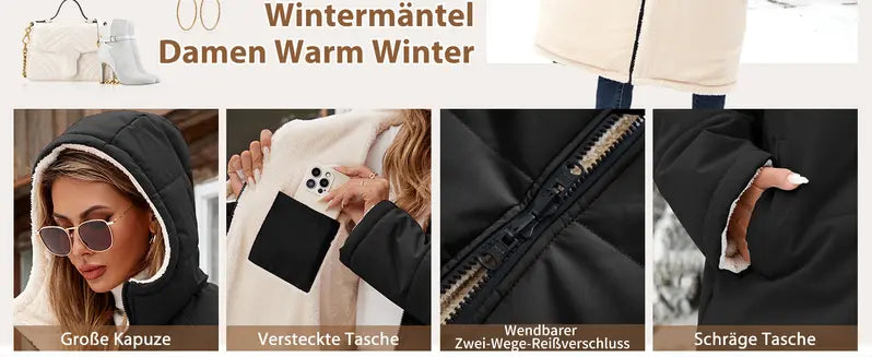 【Pre‑Season Price】HEEKPEK Women's Oversized Sherpa Fleece Lined Long Hooded Puffer Coat - Long Sleeve, Windproof, Waterproof, Insulated, Basic, Casual, Athletic, Outdoors Waterproof Wear