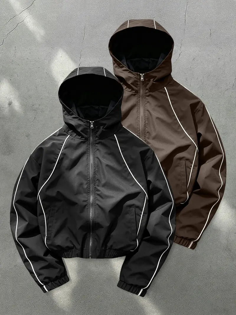 Men's Hooded, Long Sleeve Casual Style, Wind-Resistant Wrinkle-Free Fabric, Bright Color, All Seasons, Daily Wear, Night Run, Shopping, Coats, Street Casual Jacket