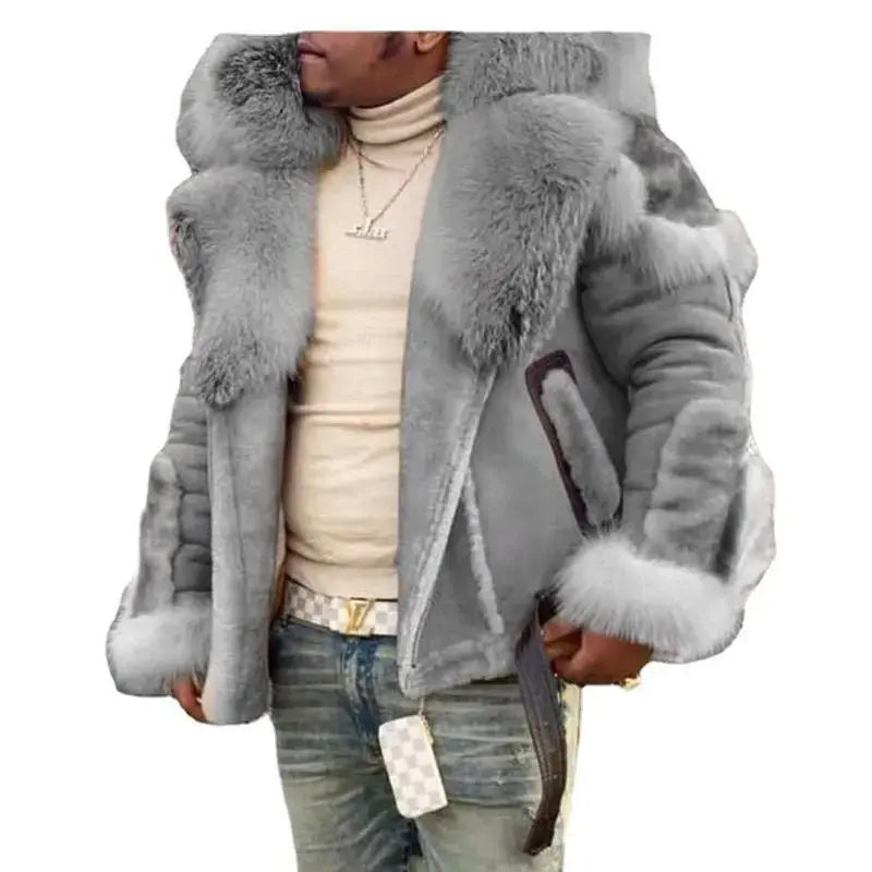 Material Upgrade Thickened Domestic Wearable Quality Men's Faux Leather Velvet Large Fur Collar Long Sleeve Jacket 6516