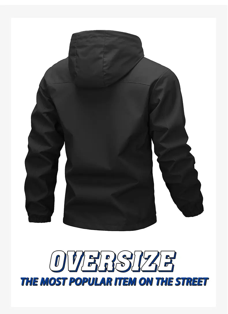 Men's Fitted Solid Woven Hooded Jacket - Waterproof, Windproof, with Zippered Pockets for Outdoor, Casual Wear