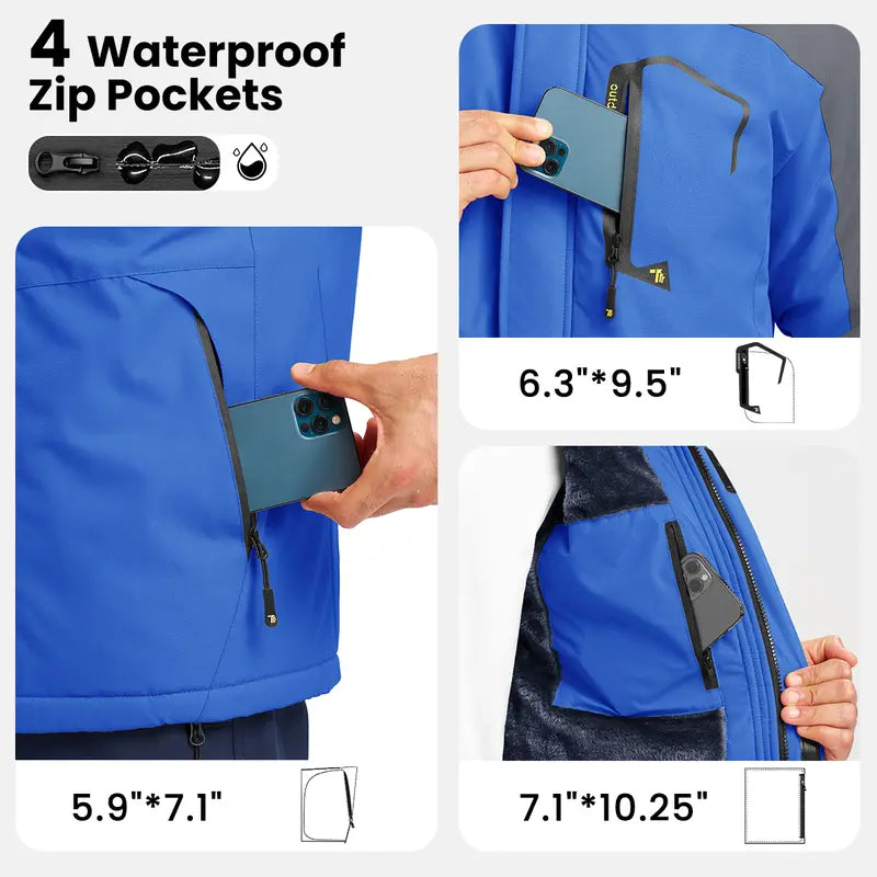 【Creator's Pick】GOPUNE Men's Ski Snow Jacket Waterproof Insulated Fleece Outdoor Mountain Hooded Winter Coat Sporty Breathable Outerwear big tall men clothing Size up to5XL #Christmas gift #RED GREEN
