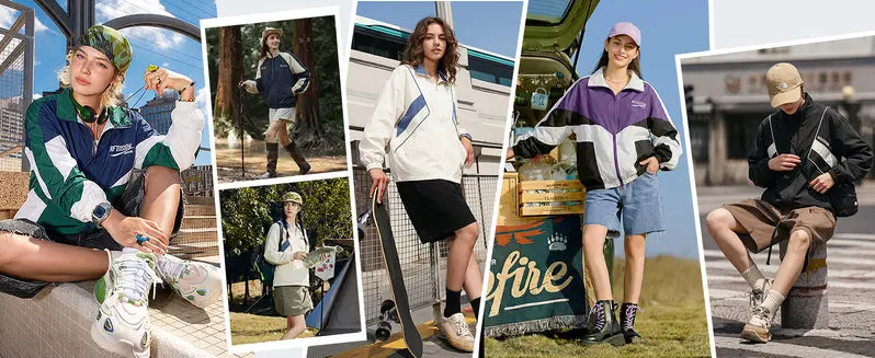 Gihuo Unisex Men Women Windbreaker Jacket Y2k Varsity Jackets Oversized Vintage 90s Jacket Casual Coats Tops Outerwear Long Sleeve Lightweight Unisex