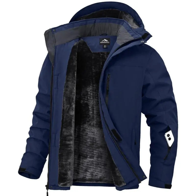 Men’s Thick Regular Polyester Plain Thermal Soft Hooded Fleece Jacket - Water-Resistant, Insulated Sports Outerwear with Pocket, Long Sleeve Shell Outer for Cold Weather Hiking Ski Coat