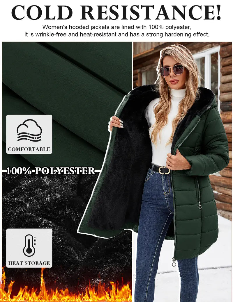 【Restock】HEEKPEK Women's Hooded Long Sleeve Medium Length Down Jacket - Jackets for Women, Windproof Shell, Waterproof Coat, Slim Fit Ski Coat for Daily Commutes, Basic Style Casual Top #outdoorfun