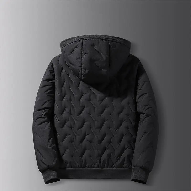Men’s Basic Korean Woven Winter Hooded Jacket, Thick Warm Zip-Up Windproof Outerwear with Full Zipper Closure, Front Pockets, Suitable for Outdoor Sports, Commuting, Cold Weather Menswear Coats Long Sleeve Motocross Beige